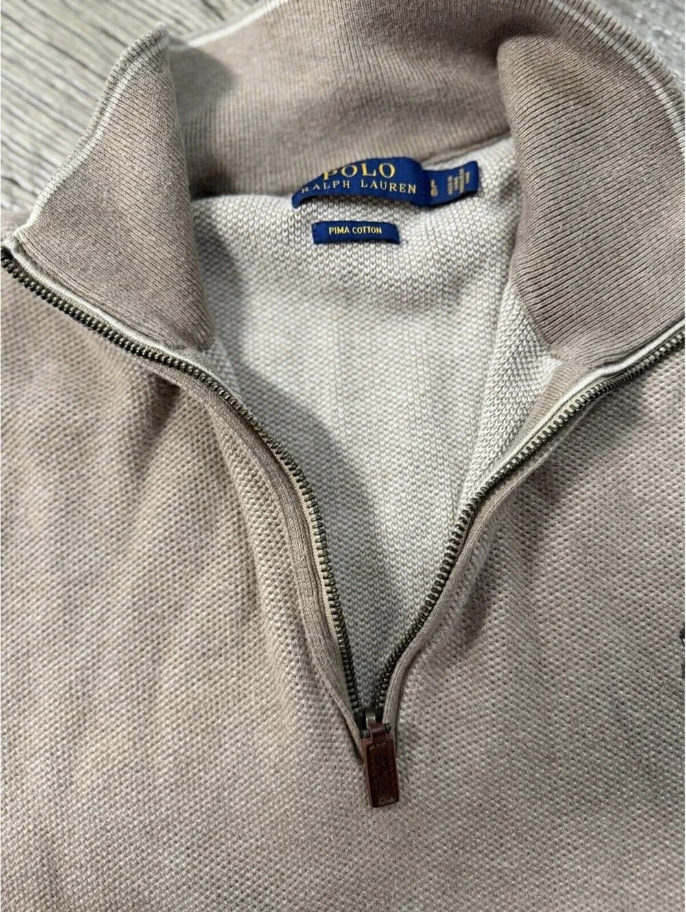Polo Ralph Lauren Sweater Mens Large Beige Preppy 1/4 Zip Mock Neck Pullover
